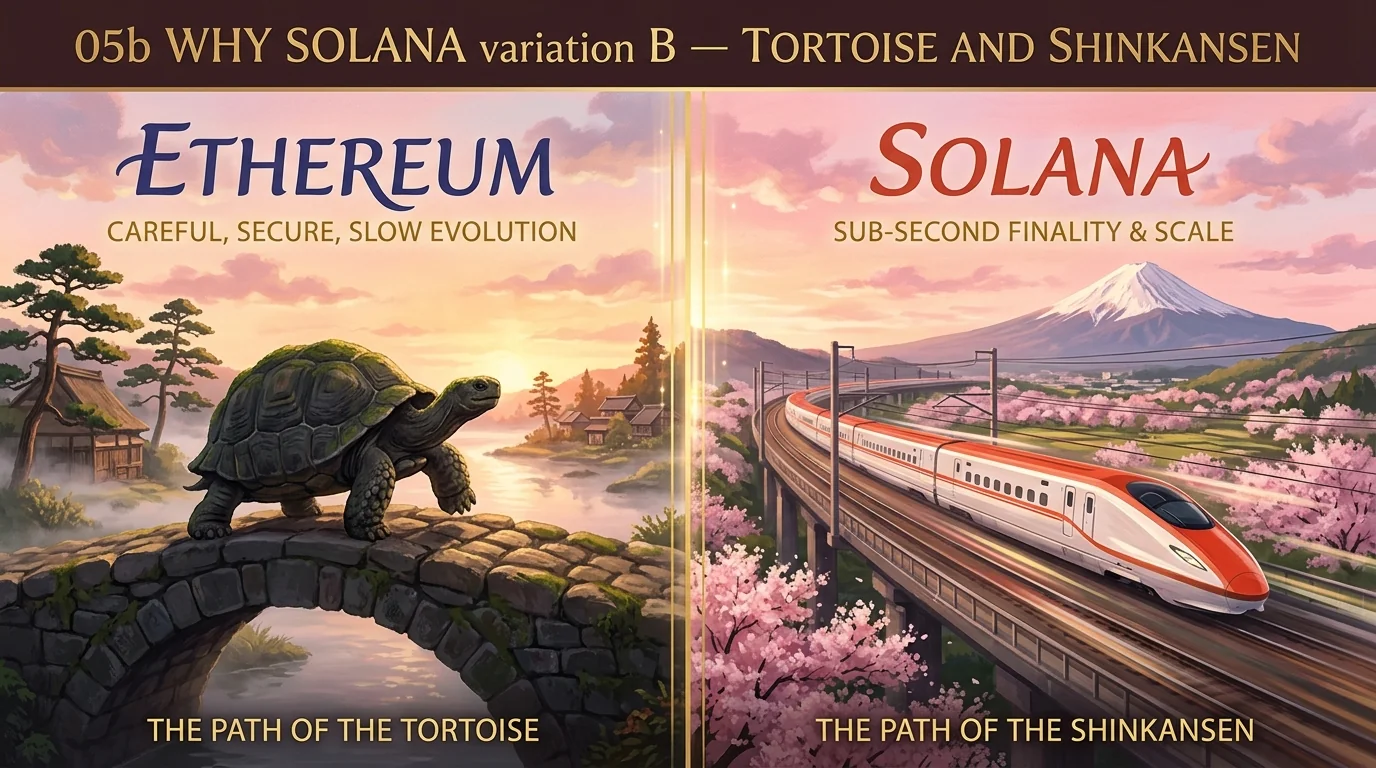 Skildpadde og Shinkansen — Ethereums rolige gang, Solanas fart